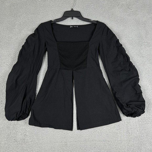 Zara Tops - Zara‎ Top Womens Medium Split Front Peplum Balloon Blouse Ruched Witchy Gothic